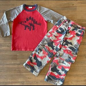 Mini Boden Vintage Dino Top Sz 5/6 & Camo lined Skate Pants Sz 6